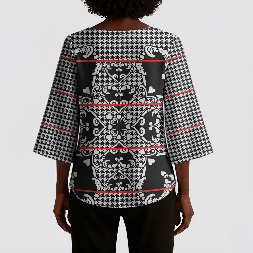 Charcoal Black Hearts Crown Traditional Geometry Kimono Sleeve Blouse Seanamarena Basotho Blanket Inspired