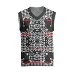 Charcoal Black Hearts Crown Traditional Geometry Christmas Knitted V-Neck Vest Seanamarena Basotho Blanket Inspired