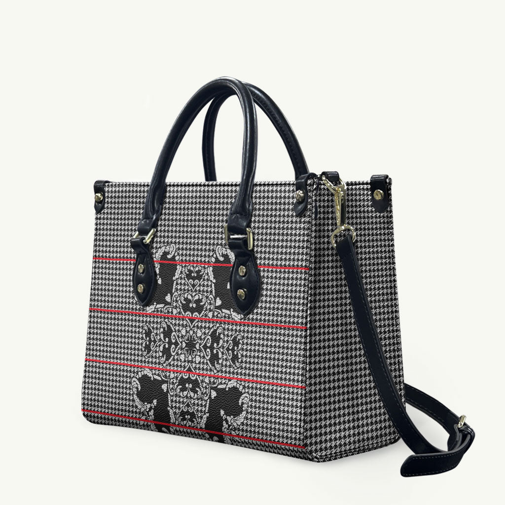 Charcoal Black Hearts Crown Traditional Geometry Leather Bag Seanamarena Basotho Blanket Inspired
