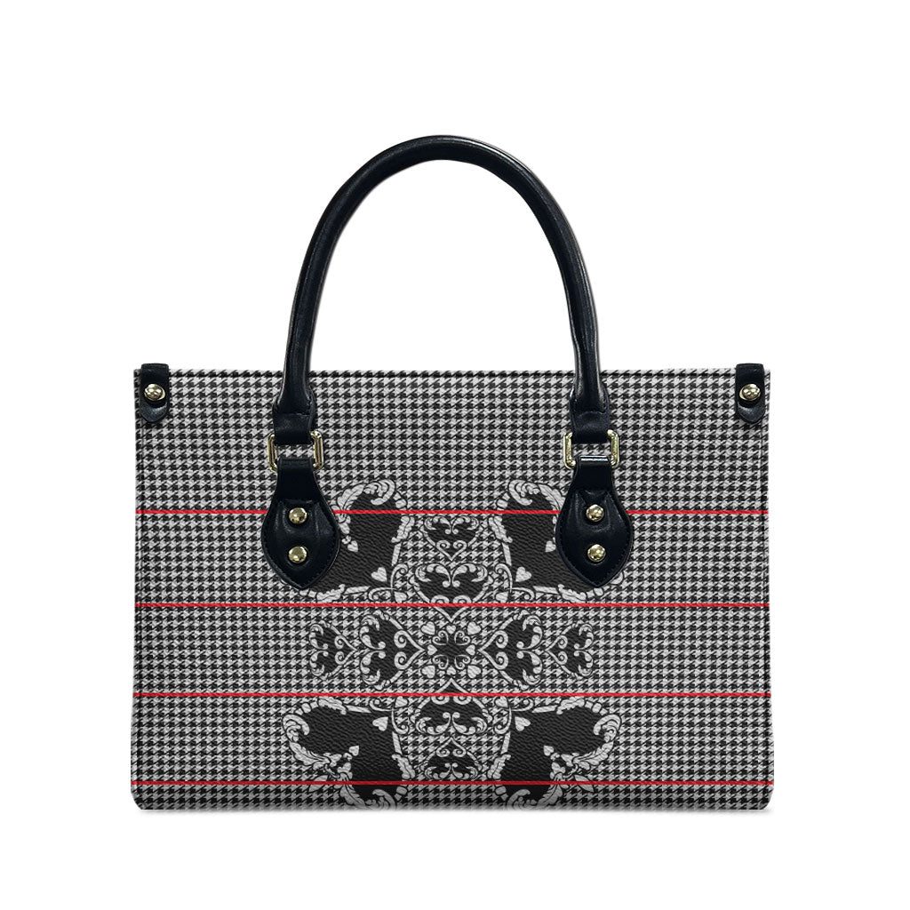 Charcoal Black Hearts Crown Traditional Geometry Leather Bag Seanamarena Basotho Blanket Inspired