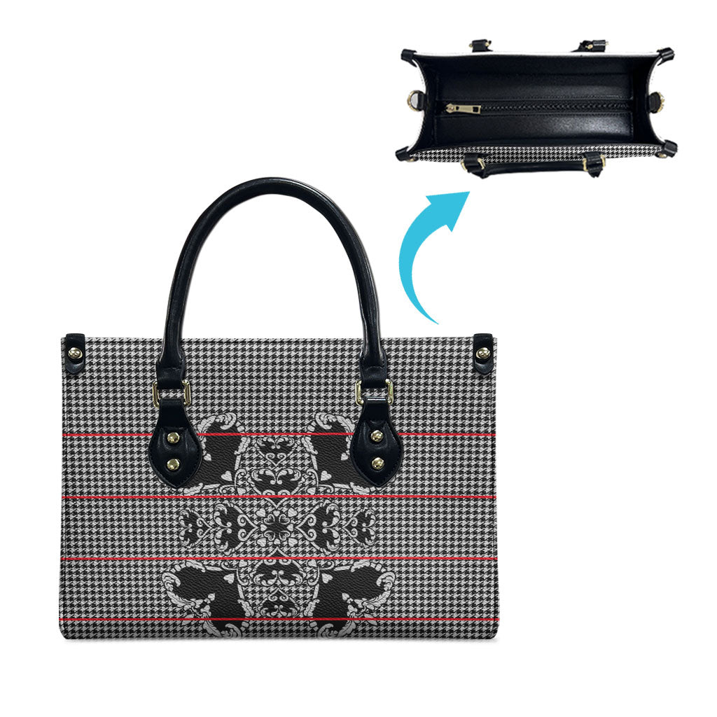 Charcoal Black Hearts Crown Traditional Geometry Leather Bag Seanamarena Basotho Blanket Inspired