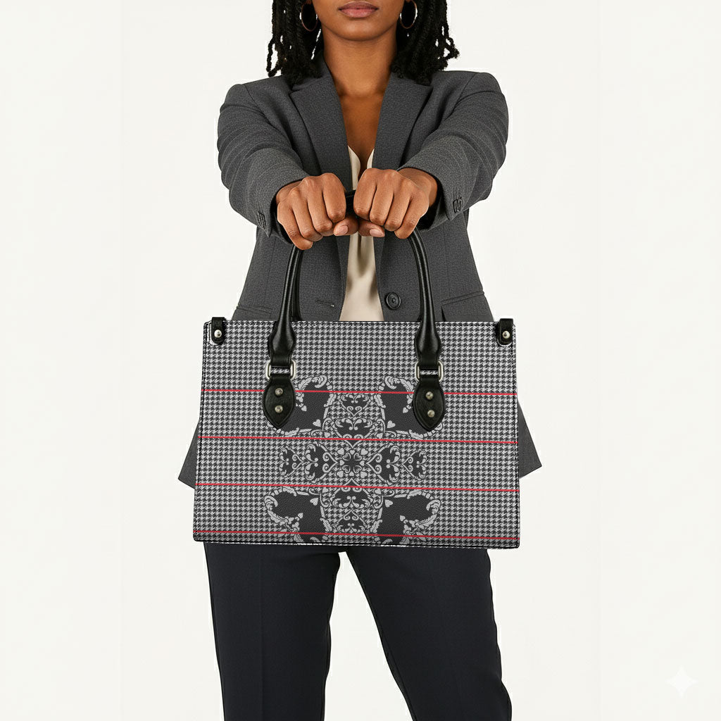 Charcoal Black Hearts Crown Traditional Geometry Leather Bag Seanamarena Basotho Blanket Inspired