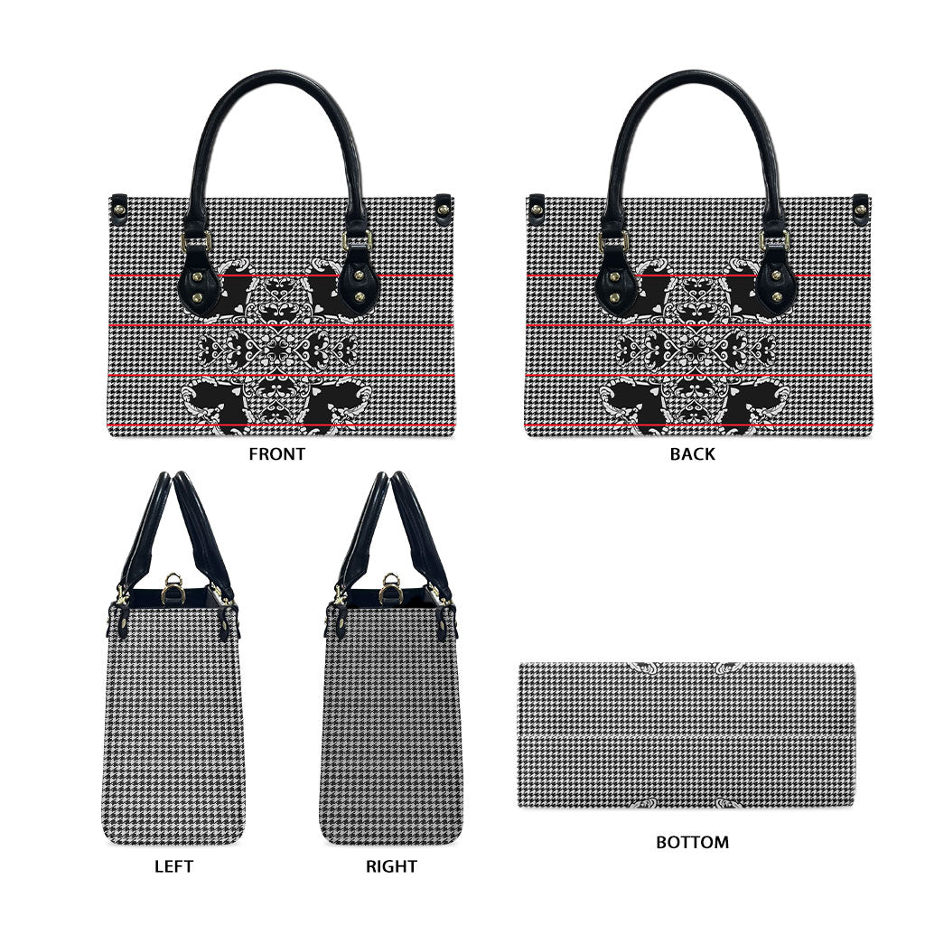 Charcoal Black Hearts Crown Traditional Geometry Leather Bag Seanamarena Basotho Blanket Inspired