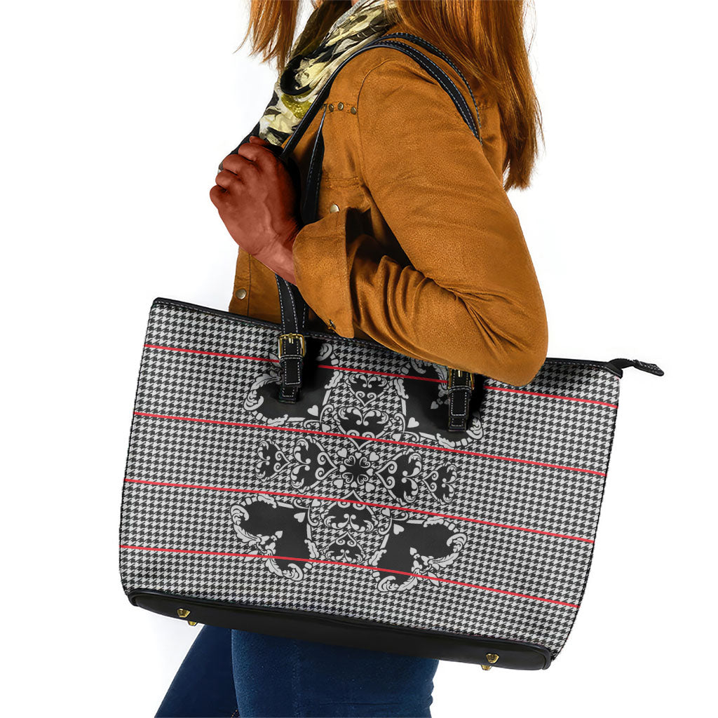 Charcoal Black Hearts Crown Traditional Geometry Leather Tote Bag Seanamarena Basotho Blanket Inspired