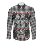 Charcoal Black Hearts Crown Traditional Geometry Long Sleeve Button Shirt Seanamarena Basotho Blanket Inspired
