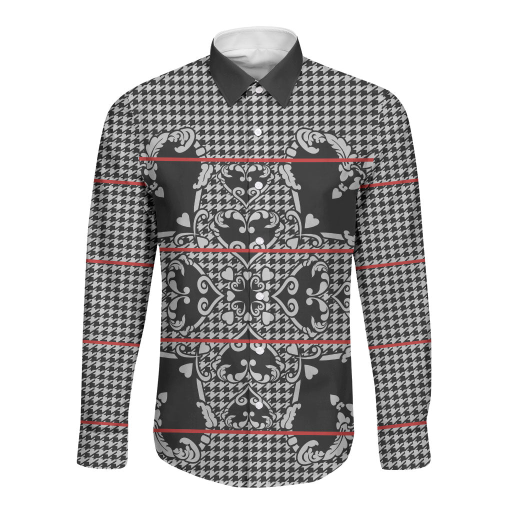 Charcoal Black Hearts Crown Traditional Geometry Long Sleeve Button Shirt Seanamarena Basotho Blanket Inspired