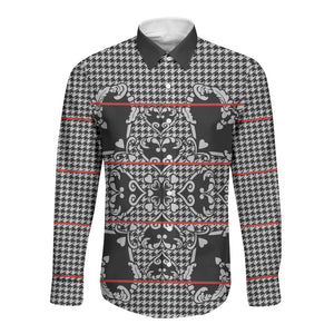 Charcoal Black Hearts Crown Traditional Geometry Long Sleeve Button Shirt Seanamarena Basotho Blanket Inspired