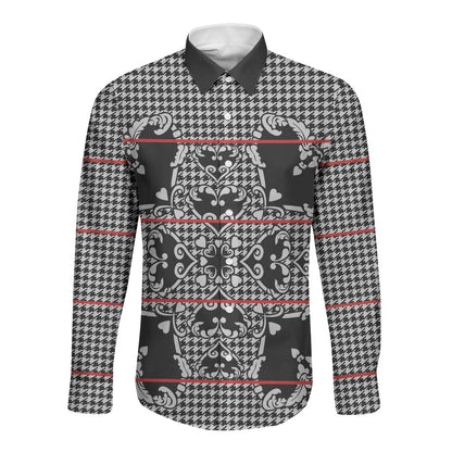 Charcoal Black Hearts Crown Traditional Geometry Long Sleeve Button Shirt Seanamarena Basotho Blanket Inspired