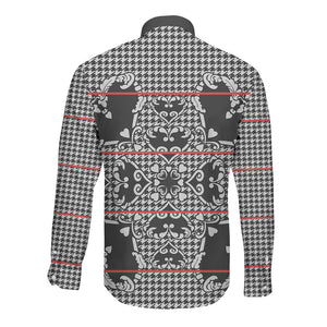 Charcoal Black Hearts Crown Traditional Geometry Long Sleeve Button Shirt Seanamarena Basotho Blanket Inspired
