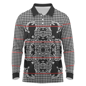 Charcoal Black Hearts Crown Traditional Geometry Long Sleeve Polo Shirt Seanamarena Basotho Blanket Inspired