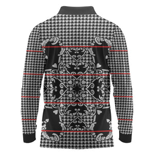 Charcoal Black Hearts Crown Traditional Geometry Long Sleeve Polo Shirt Seanamarena Basotho Blanket Inspired