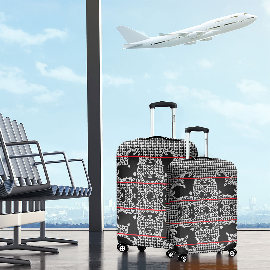 Charcoal Black Hearts Crown Traditional Geometry Luggage Cover Seanamarena Basotho Blanket Inspired