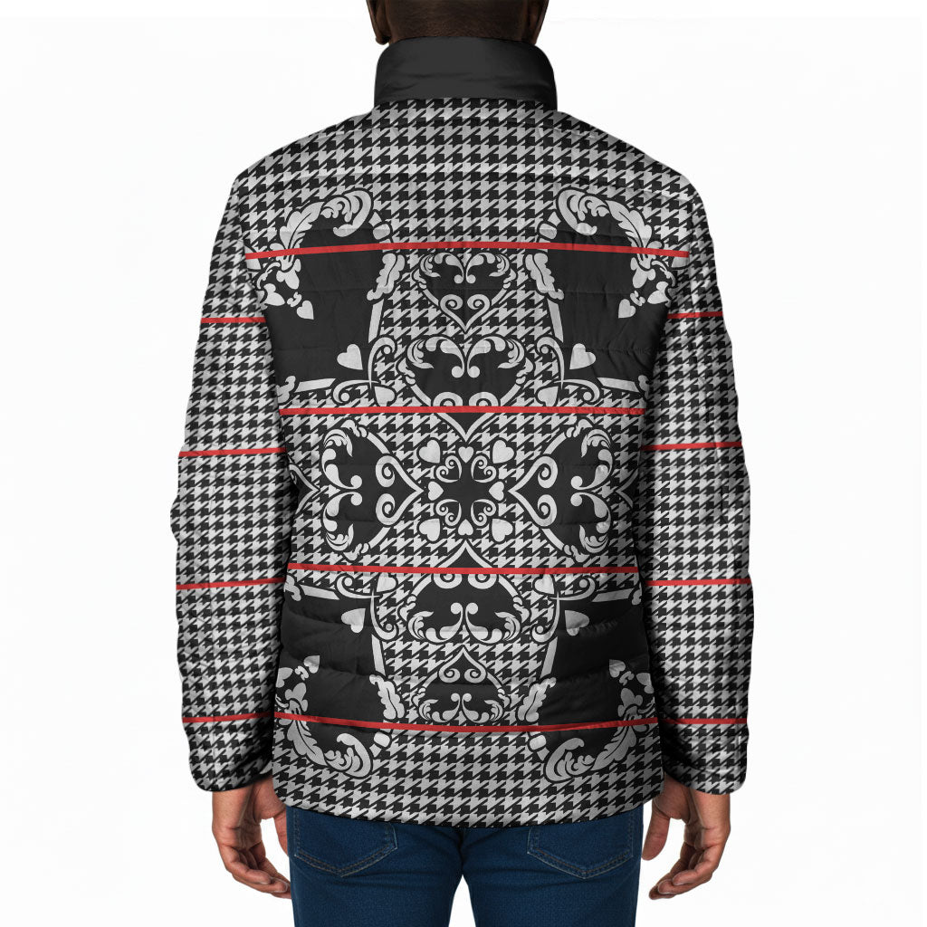 Charcoal Black Hearts Crown Traditional Geometry Padded Jacket Seanamarena Basotho Blanket Inspired