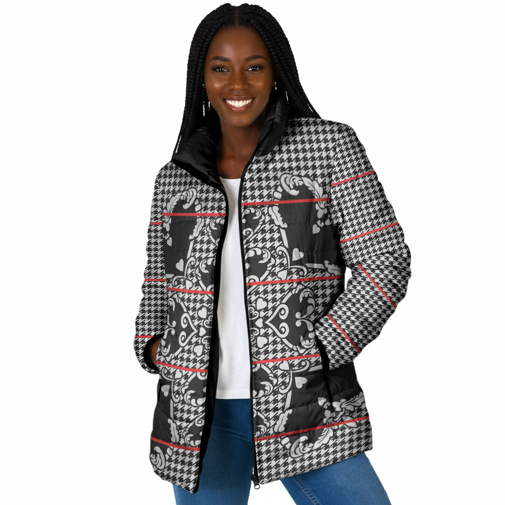 Charcoal Black Hearts Crown Traditional Geometry Padded Jacket Seanamarena Basotho Blanket Inspired