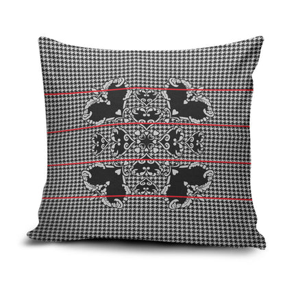 Charcoal Black Hearts Crown Traditional Geometry Pillow Cover Seanamarena Basotho Blanket Inspired