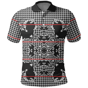 Charcoal Black Hearts Crown Traditional Geometry Polo Shirt Seanamarena Basotho Blanket Inspired