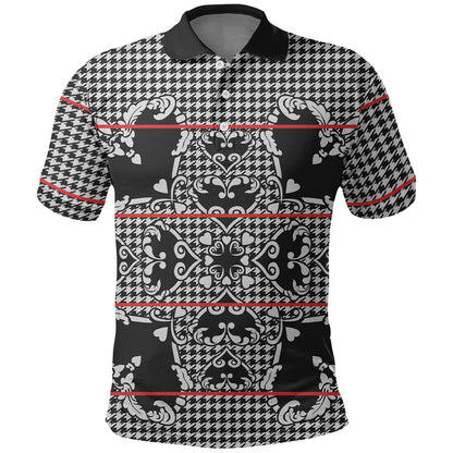 Charcoal Black Hearts Crown Traditional Geometry Polo Shirt Seanamarena Basotho Blanket Inspired