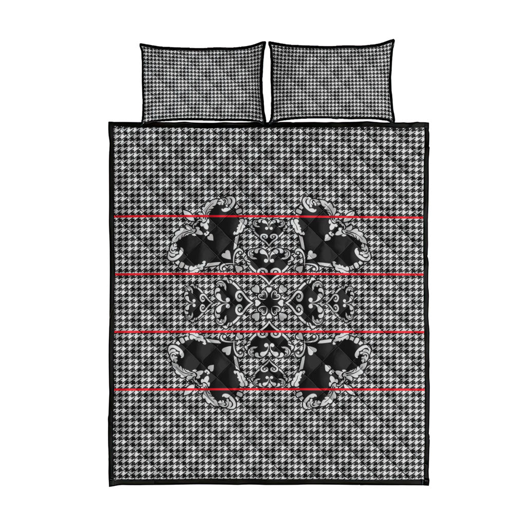 Charcoal Black Hearts Crown Traditional Geometry Quilt Bed Set Seanamarena Basotho Blanket Inspired