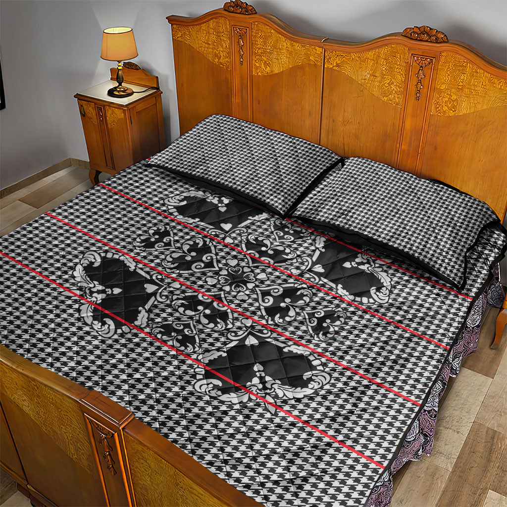 Charcoal Black Hearts Crown Traditional Geometry Quilt Bed Set Seanamarena Basotho Blanket Inspired