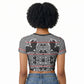 Charcoal Black Hearts Crown Traditional Geometry Raglan Cropped T shirt Seanamarena Basotho Blanket Inspired