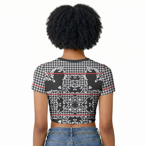 Charcoal Black Hearts Crown Traditional Geometry Raglan Cropped T shirt Seanamarena Basotho Blanket Inspired