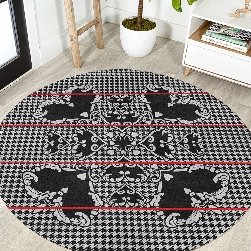 Charcoal Black Hearts Crown Traditional Geometry Round Carpet Seanamarena Basotho Blanket Inspired