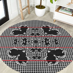 Charcoal Black Hearts Crown Traditional Geometry Round Carpet Seanamarena Basotho Blanket Inspired
