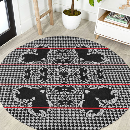 Charcoal Black Hearts Crown Traditional Geometry Round Carpet Seanamarena Basotho Blanket Inspired
