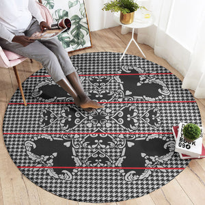 Charcoal Black Hearts Crown Traditional Geometry Round Carpet Seanamarena Basotho Blanket Inspired