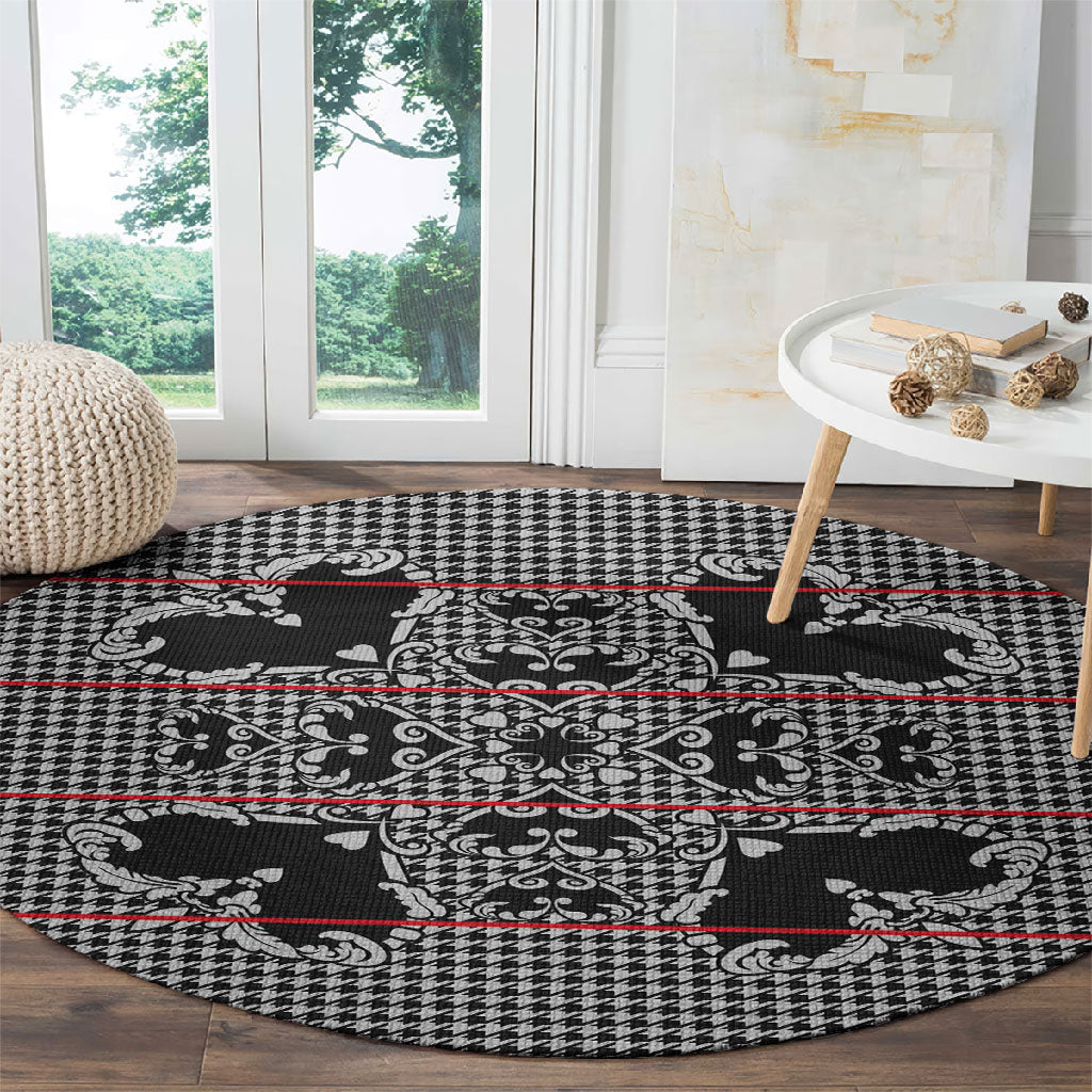 Charcoal Black Hearts Crown Traditional Geometry Round Carpet Seanamarena Basotho Blanket Inspired