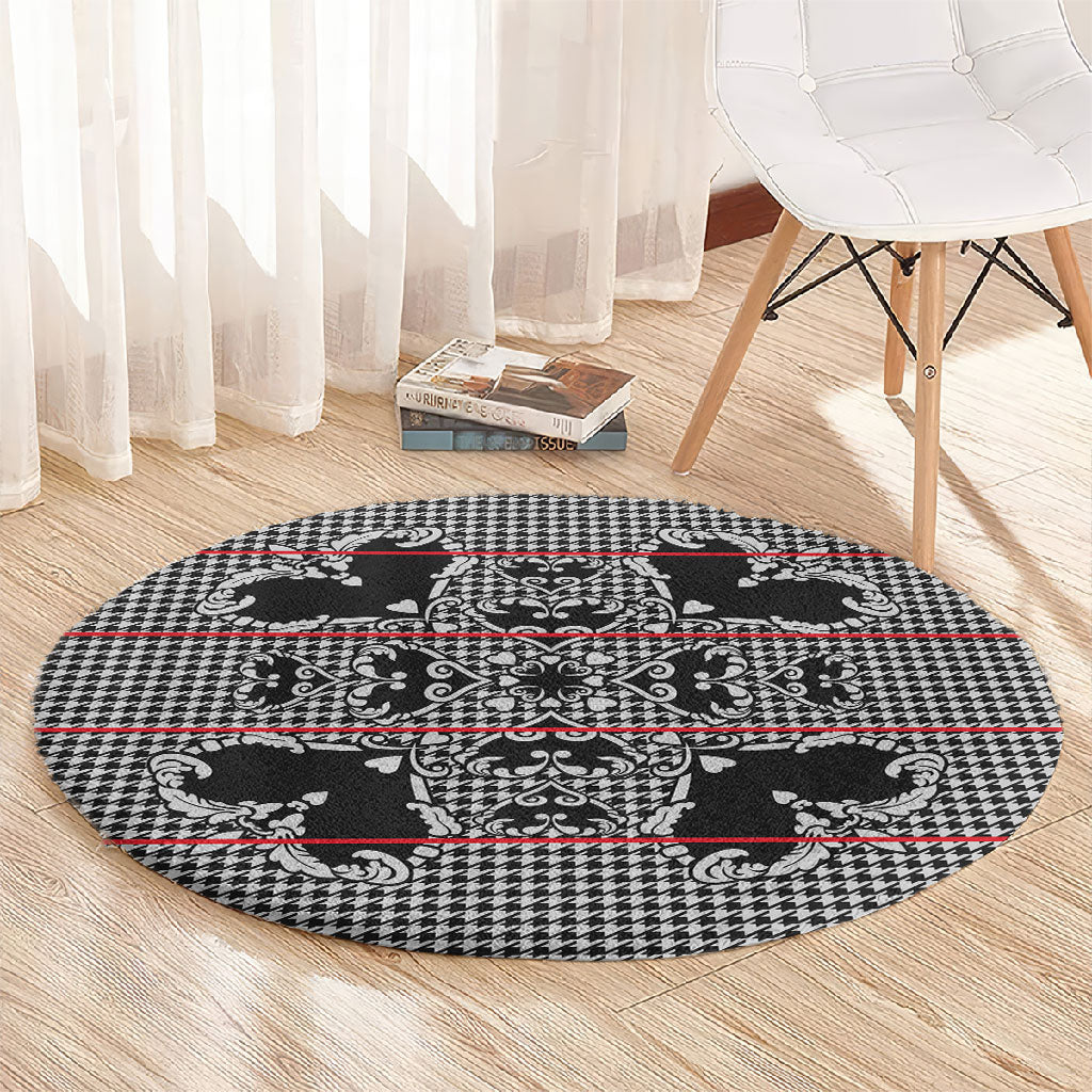 Charcoal Black Hearts Crown Traditional Geometry Round Carpet Seanamarena Basotho Blanket Inspired