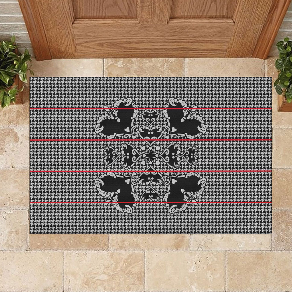 Charcoal Black Hearts Crown Traditional Geometry Rubber Doormat Seanamarena Basotho Blanket Inspired