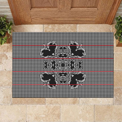 Charcoal Black Hearts Crown Traditional Geometry Rubber Doormat Seanamarena Basotho Blanket Inspired
