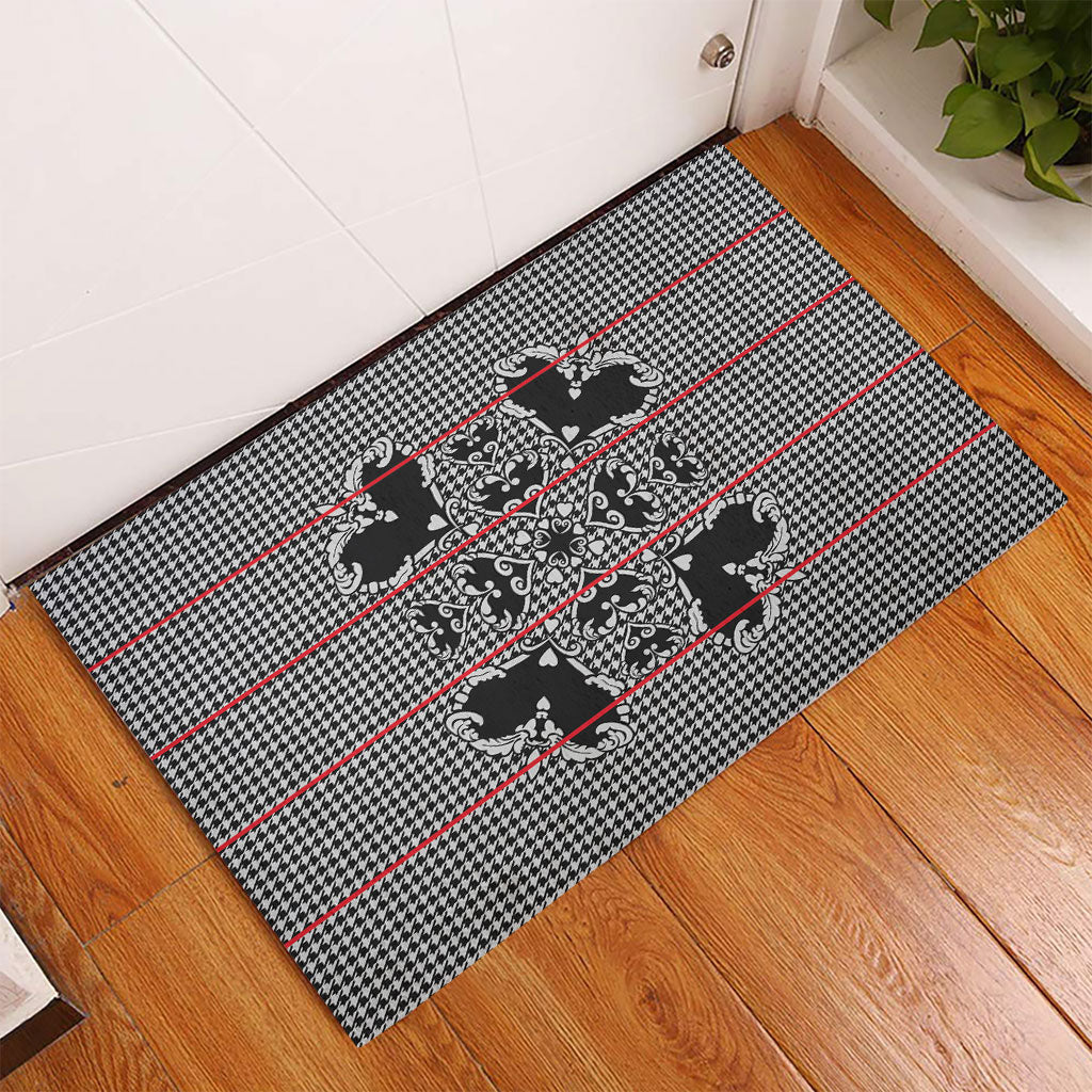 Charcoal Black Hearts Crown Traditional Geometry Rubber Doormat Seanamarena Basotho Blanket Inspired