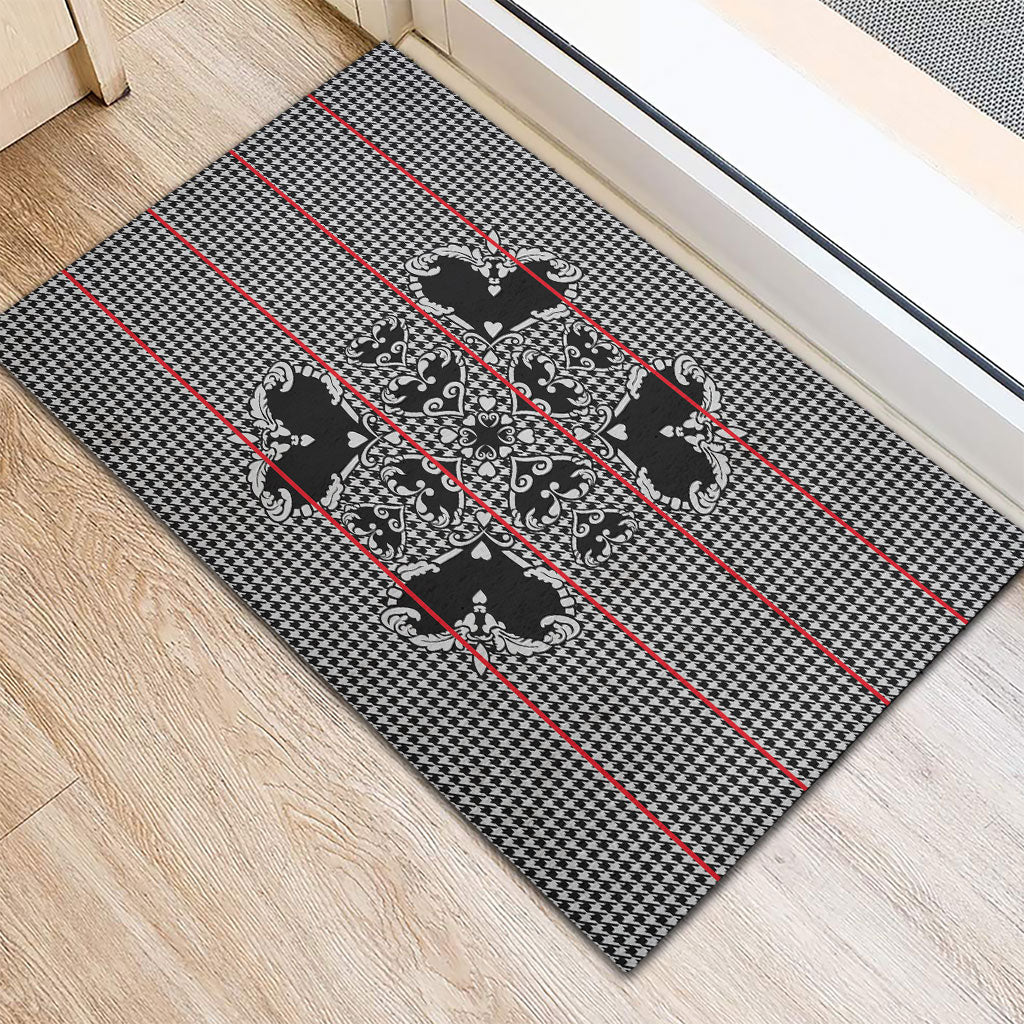 Charcoal Black Hearts Crown Traditional Geometry Rubber Doormat Seanamarena Basotho Blanket Inspired
