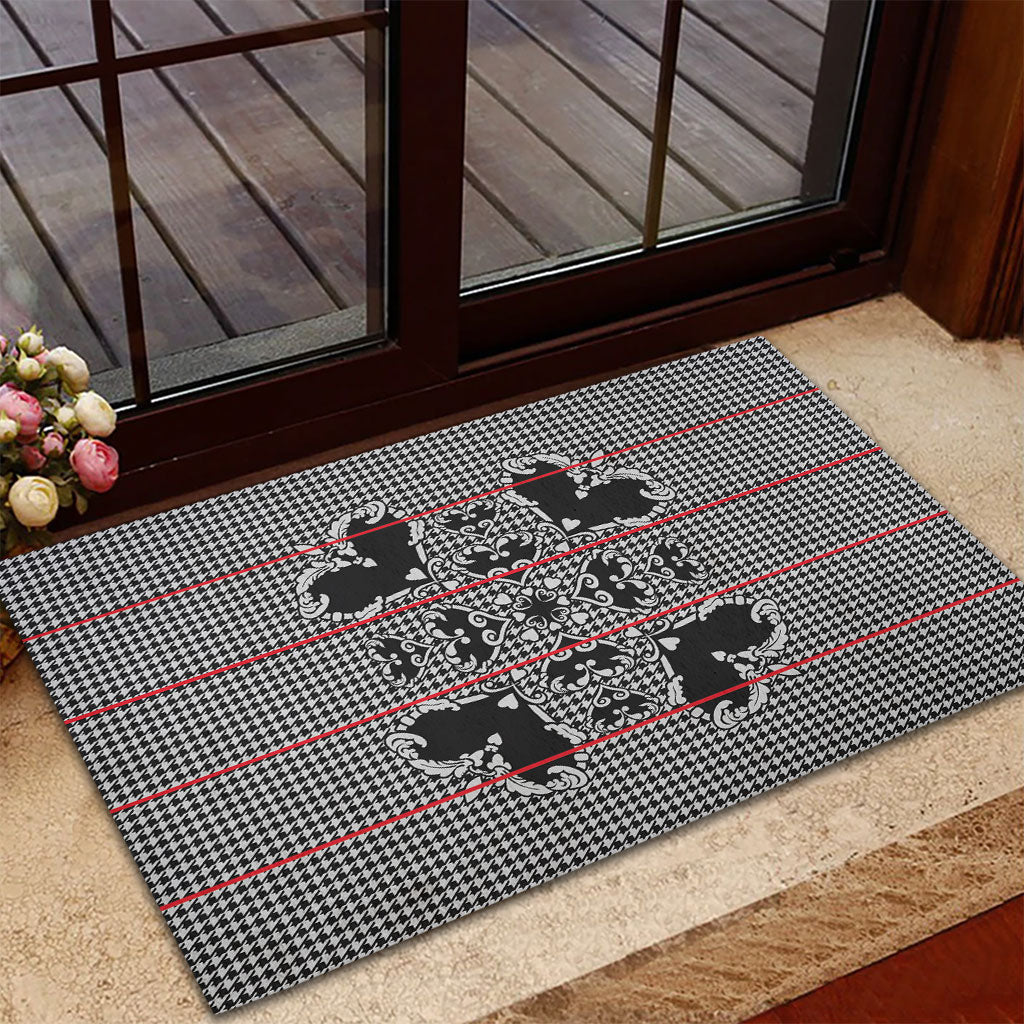 Charcoal Black Hearts Crown Traditional Geometry Rubber Doormat Seanamarena Basotho Blanket Inspired