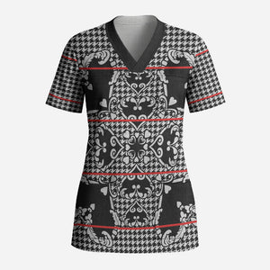 Charcoal Black Hearts Crown Traditional Geometry Scrub Top Seanamarena Basotho Blanket Inspired