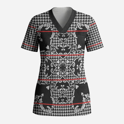 Charcoal Black Hearts Crown Traditional Geometry Scrub Top Seanamarena Basotho Blanket Inspired