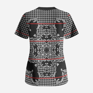 Charcoal Black Hearts Crown Traditional Geometry Scrub Top Seanamarena Basotho Blanket Inspired