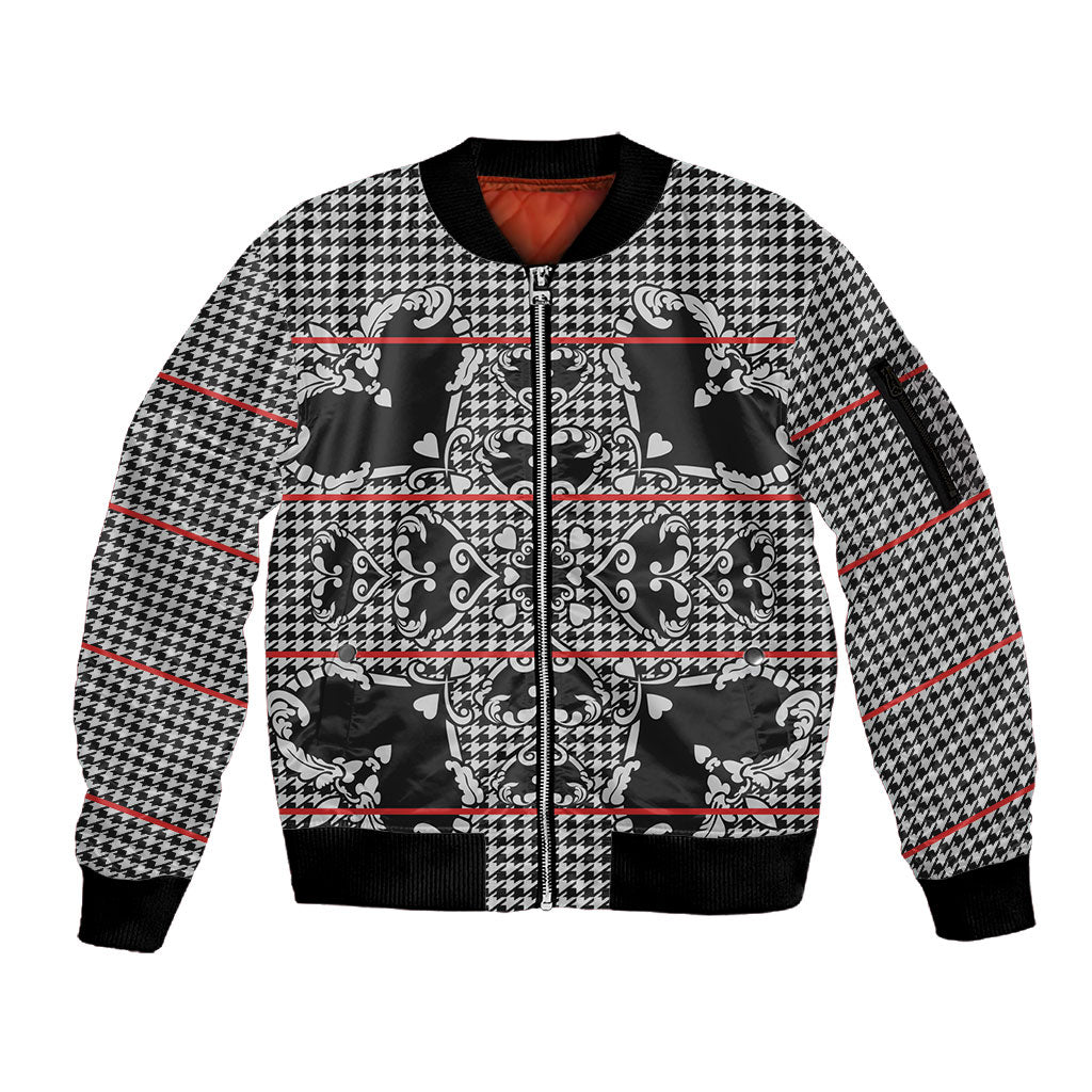 Charcoal Black Hearts Crown Traditional Geometry Sleeve Zip Bomber Jacket Seanamarena Basotho Blanket Inspired