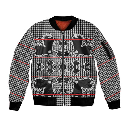Charcoal Black Hearts Crown Traditional Geometry Sleeve Zip Bomber Jacket Seanamarena Basotho Blanket Inspired