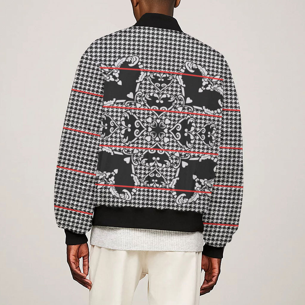 Charcoal Black Hearts Crown Traditional Geometry Sleeve Zip Bomber Jacket Seanamarena Basotho Blanket Inspired