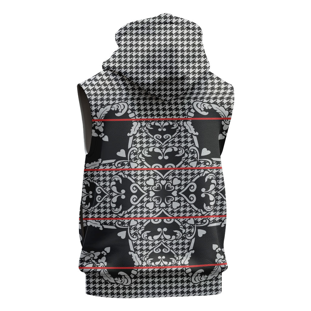 Charcoal Black Hearts Crown Traditional Geometry Sleeveless Hoodie Seanamarena Basotho Blanket Inspired