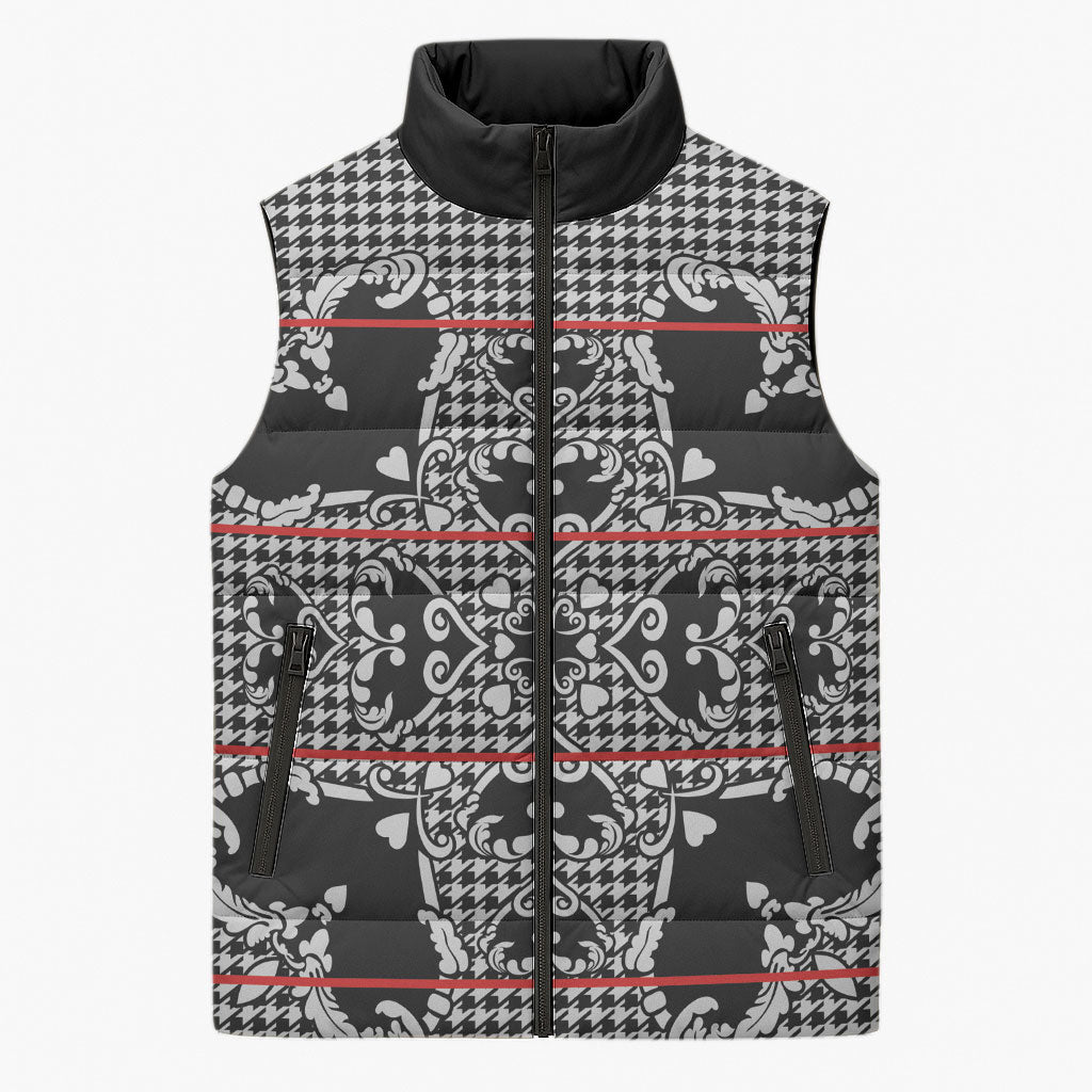 Charcoal Black Hearts Crown Traditional Geometry Sleeveless Puffer Jacket Seanamarena Basotho Blanket Inspired