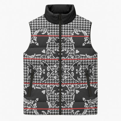 Charcoal Black Hearts Crown Traditional Geometry Sleeveless Puffer Jacket Seanamarena Basotho Blanket Inspired