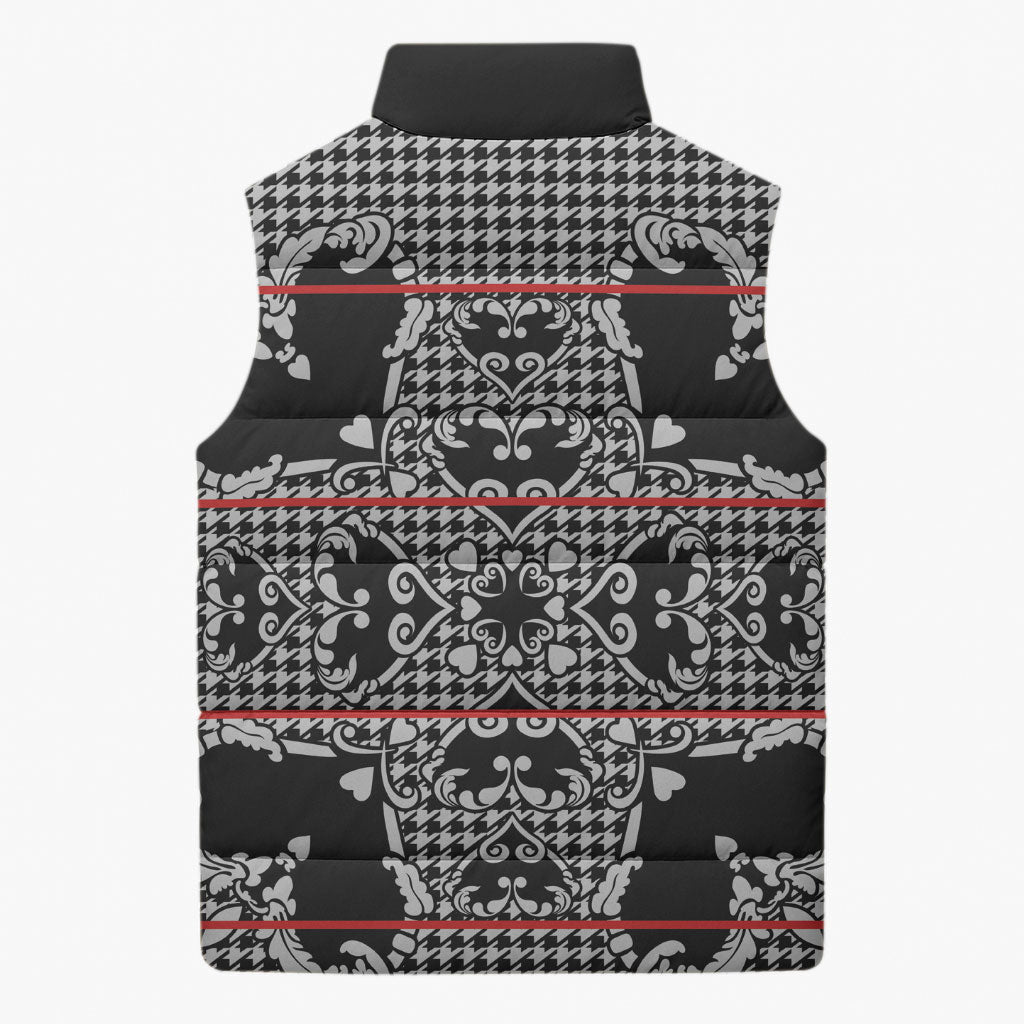 Charcoal Black Hearts Crown Traditional Geometry Sleeveless Puffer Jacket Seanamarena Basotho Blanket Inspired