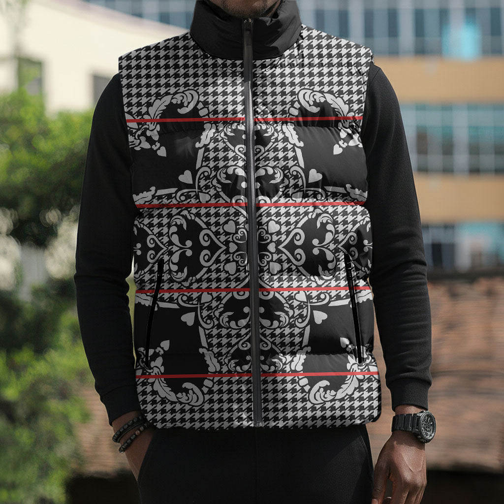 Charcoal Black Hearts Crown Traditional Geometry Sleeveless Puffer Jacket Seanamarena Basotho Blanket Inspired