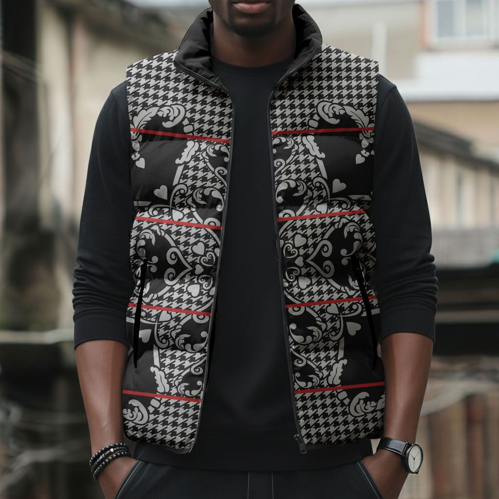 Charcoal Black Hearts Crown Traditional Geometry Sleeveless Puffer Jacket Seanamarena Basotho Blanket Inspired