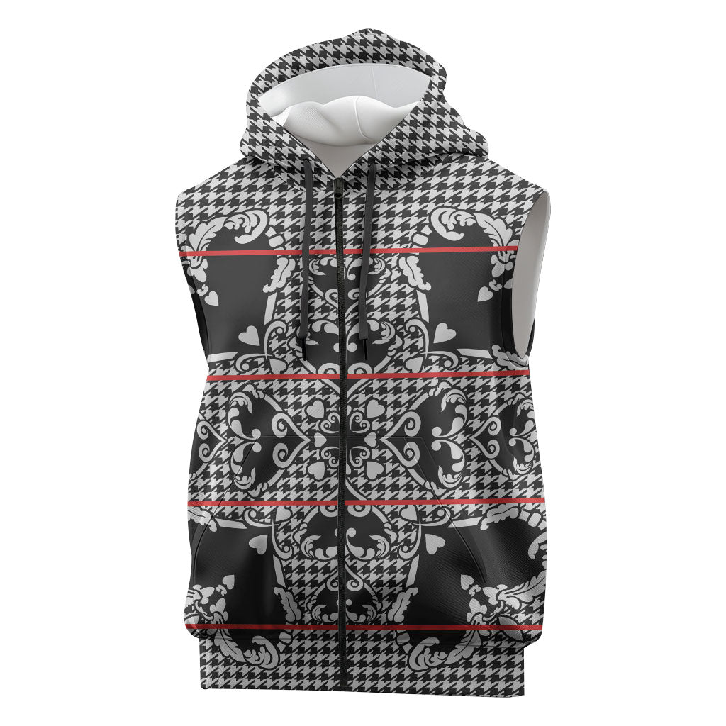 Charcoal Black Hearts Crown Traditional Geometry Sleeveless Zip Hoodie Seanamarena Basotho Blanket Inspired