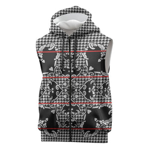 Charcoal Black Hearts Crown Traditional Geometry Sleeveless Zip Hoodie Seanamarena Basotho Blanket Inspired